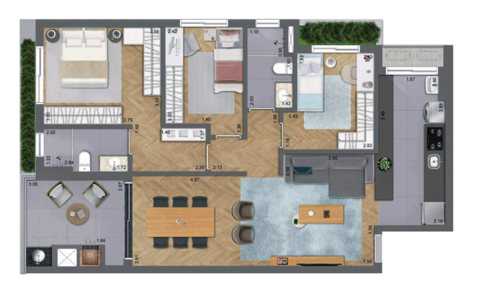 Apartamento de 03 Quartos no Champagnat | Edifício Croma, Piemonte - Planta