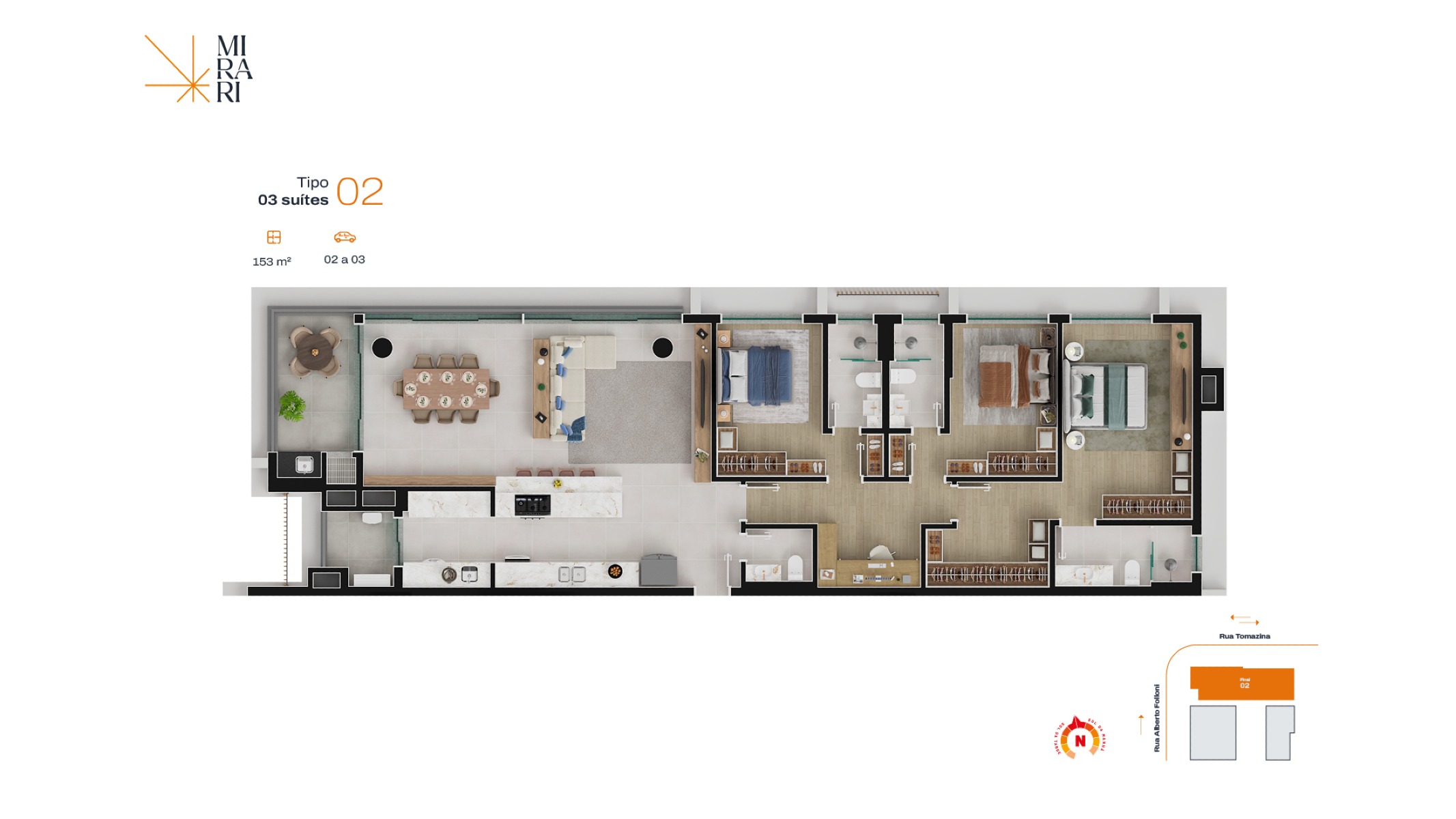 Edifício Mirari | Apartamento Tipo de 153m² Privativos com 3 suítes - Planta