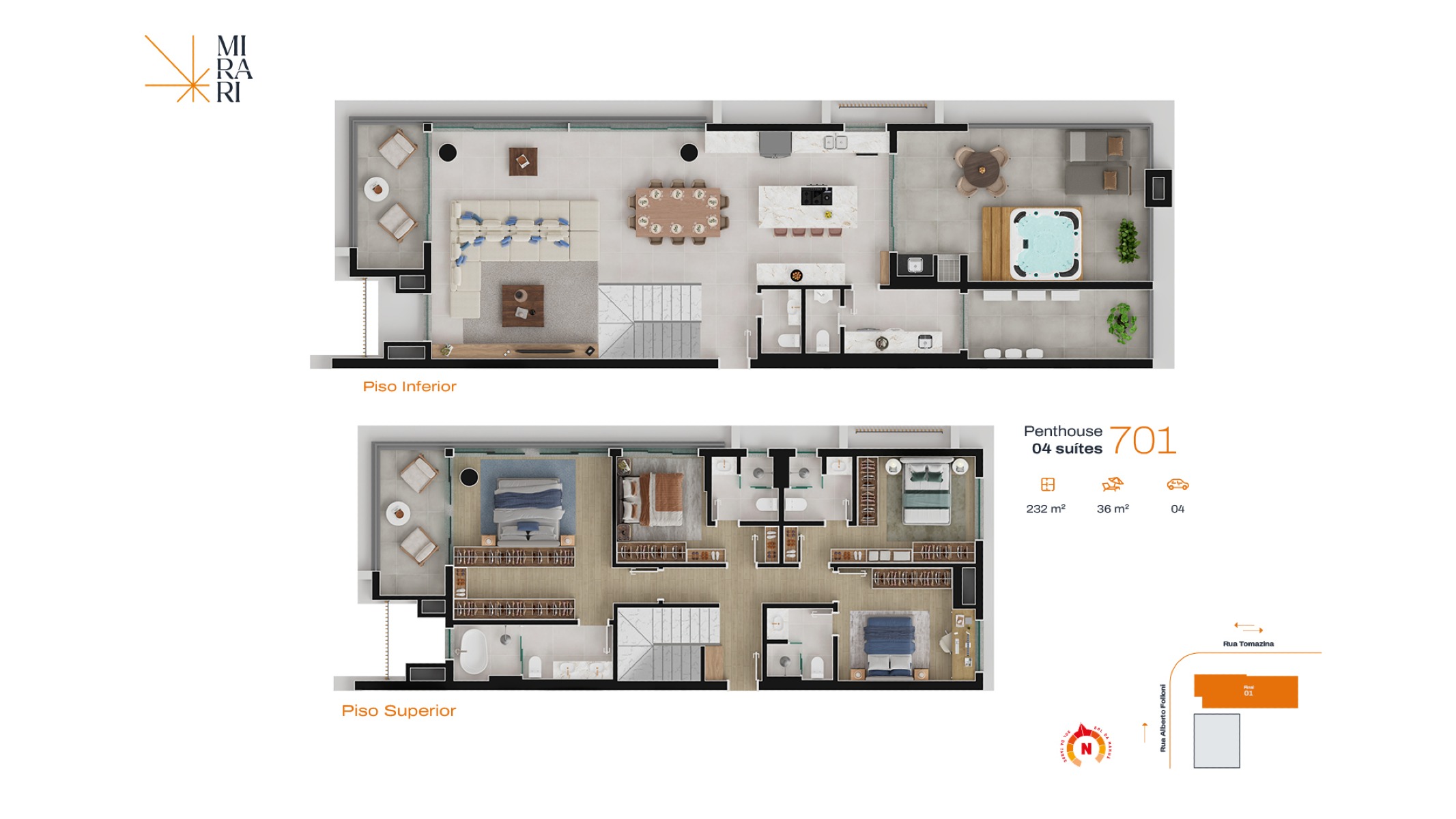 Cobertura Duplex na planta com 270m² privativos | Mirari By Porto Camargo - Planta