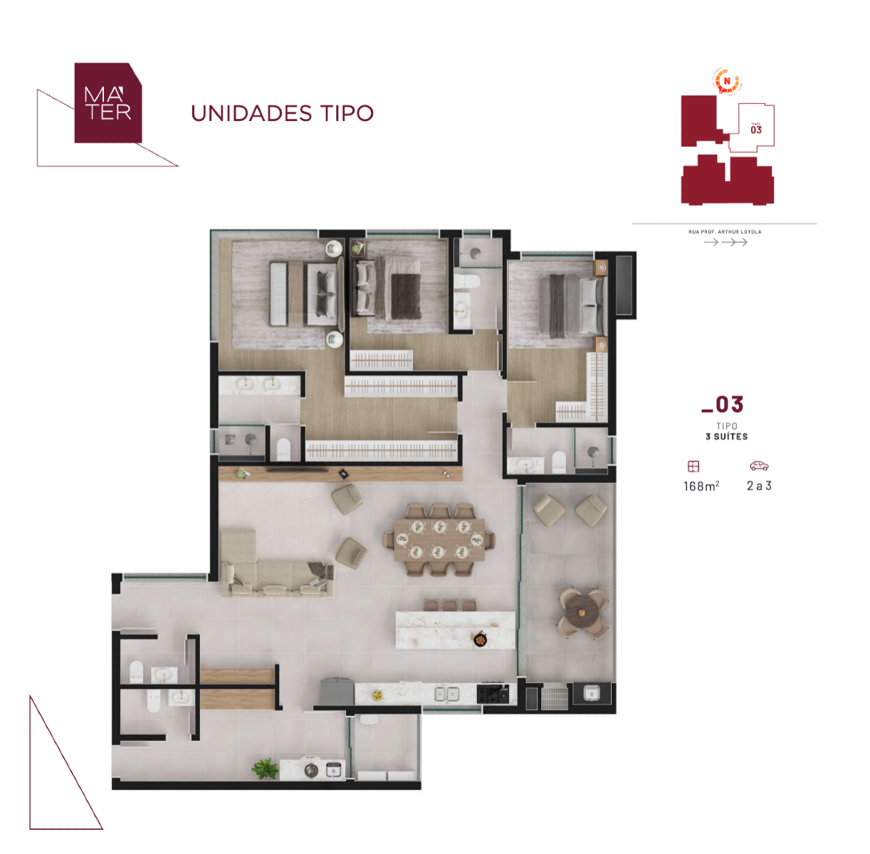 Apartamento de 168m² e 3 suítes | Edifício Máter - Planta
