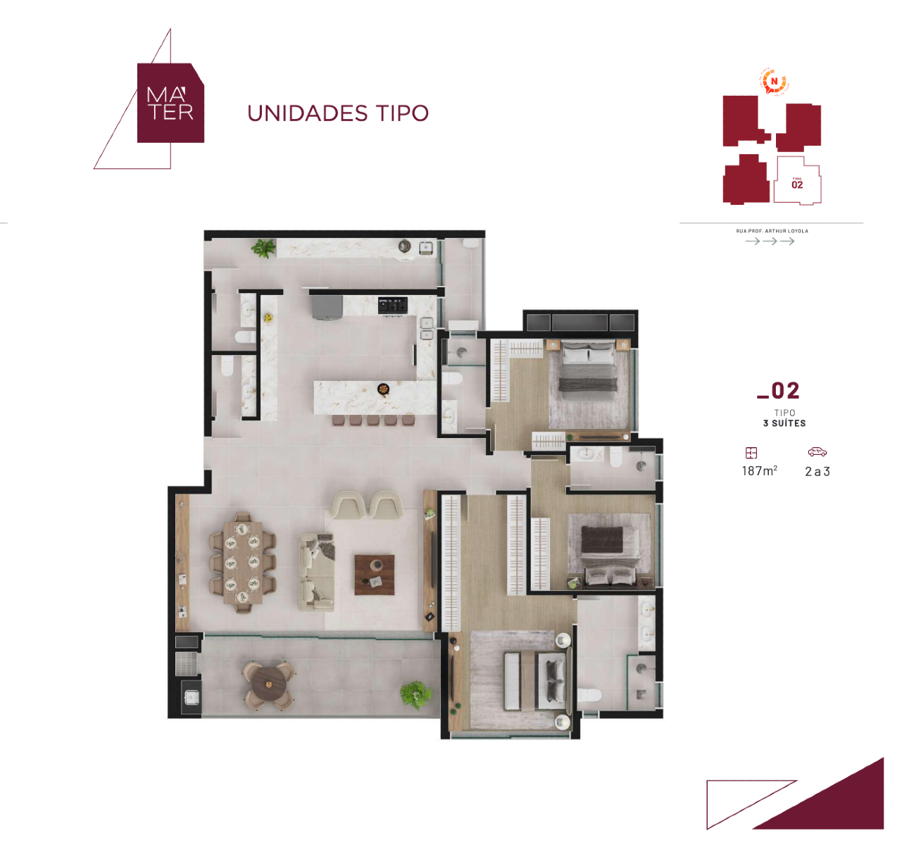 Apartamento de 187m² e 3 suítes | Edifício Máter - Planta
