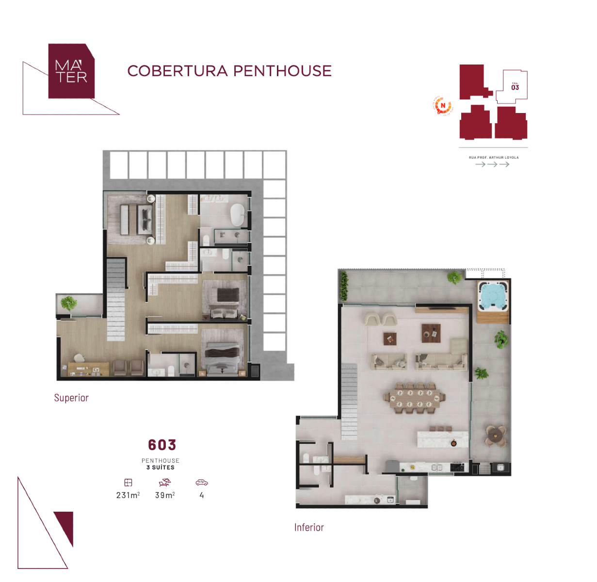 Cobertura Duplex na planta com 270m² privativos | Máter By Porto Camargo - Planta