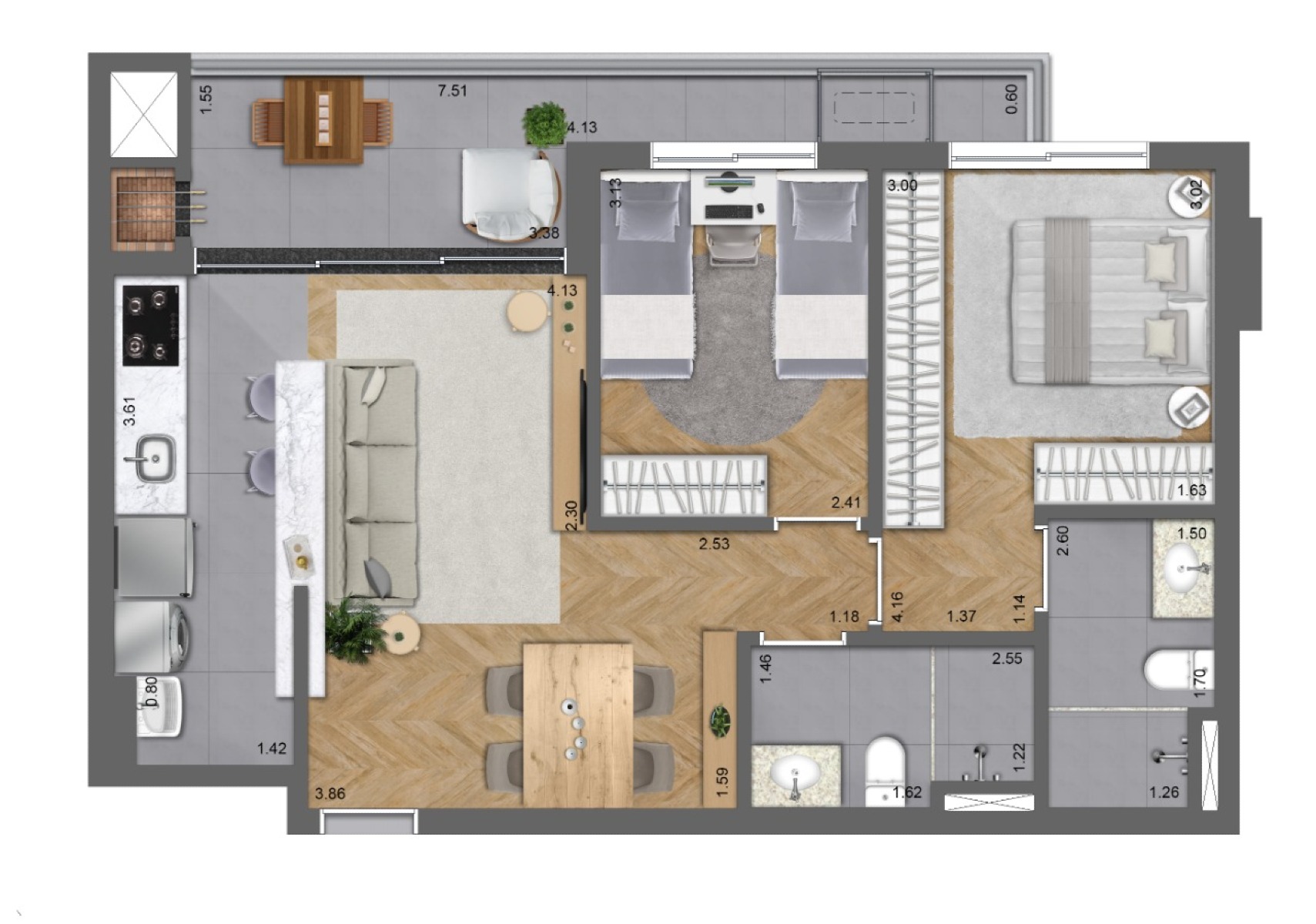 Apartamento de 2 Quartos no Edifício Croma | Bigorrilho - Planta