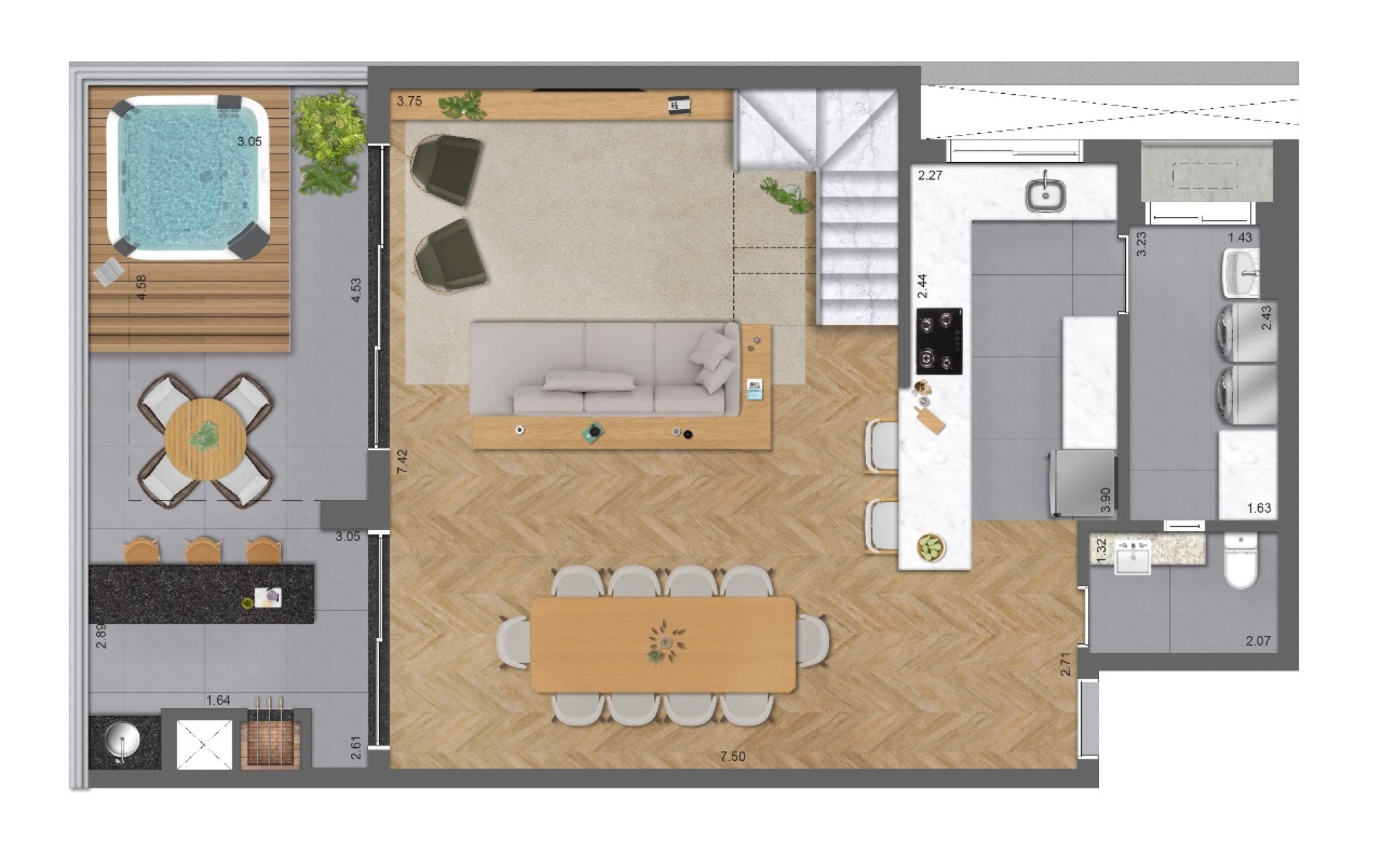 Apartamento Duplex no Champagnat com 03 suítes, próximo ao Parque Barigui | Croma, Piemonte - Planta