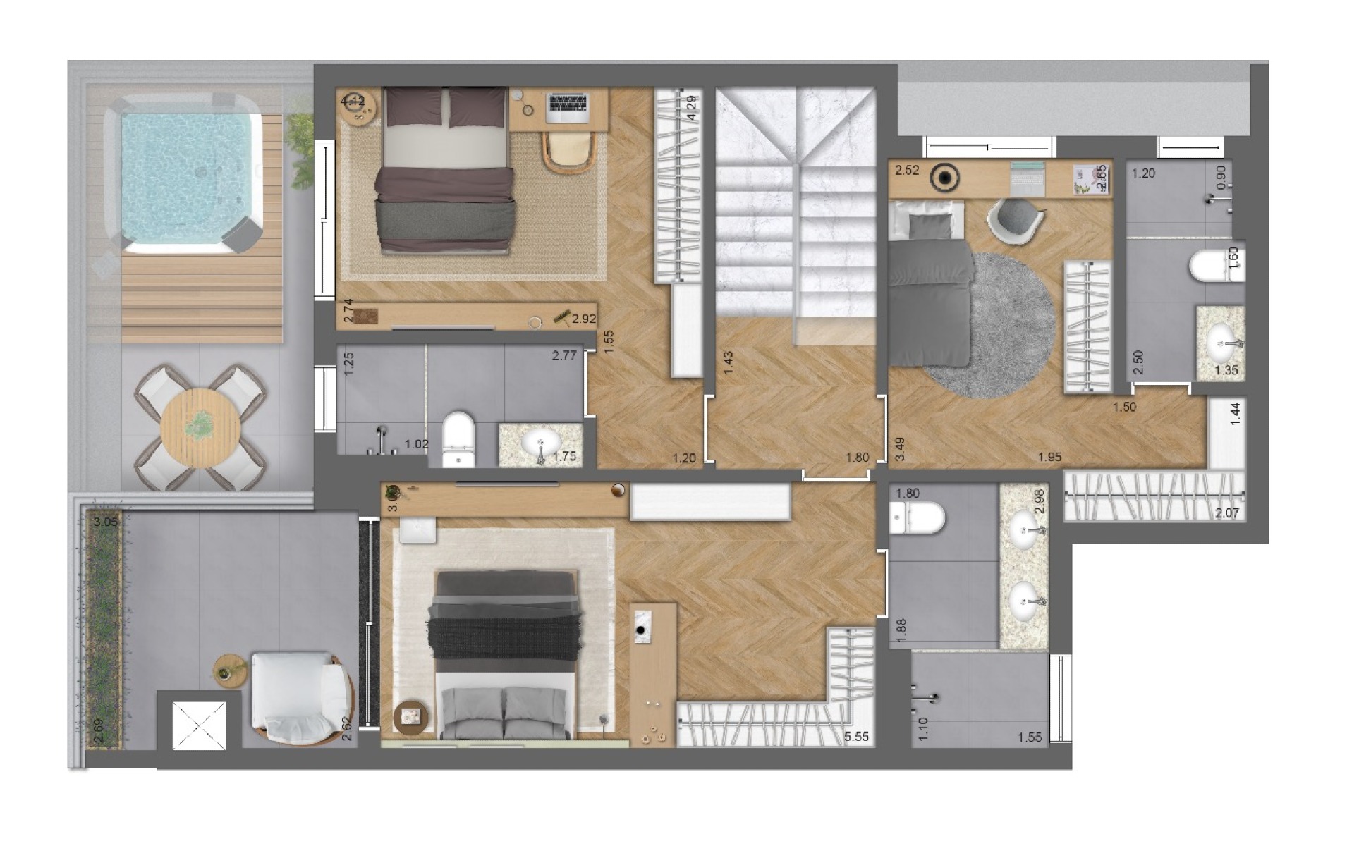 Apartamento Duplex no Champagnat com 03 suítes, próximo ao Parque Barigui | Croma, Piemonte - Planta