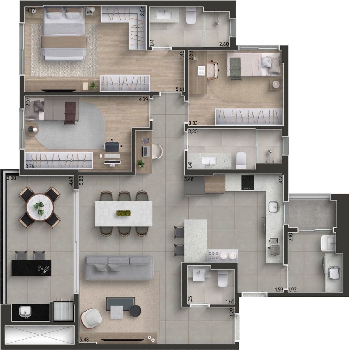  Apartamento com 3 quartos e 120m² - Hytte, Vanguard - Planta