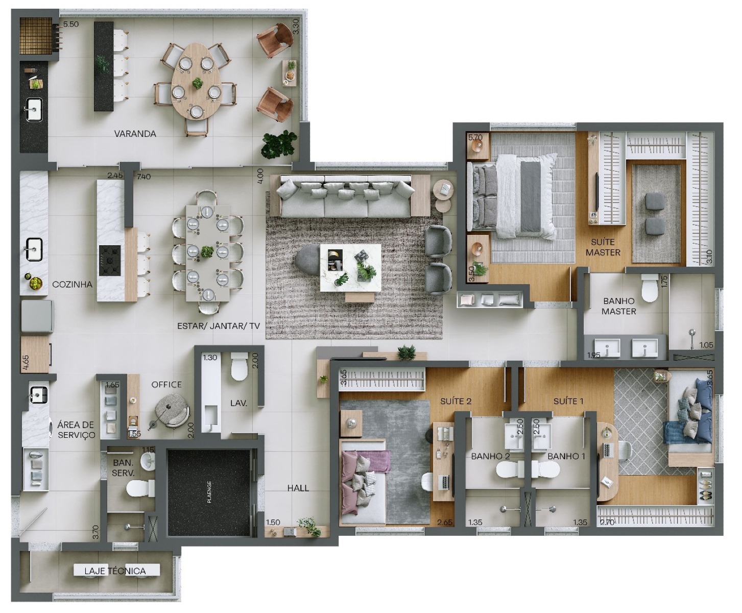 Apartamento de Alto Padrão no Ecoville, planta com 171m² - Edifício Átrio | Plaenge - Planta