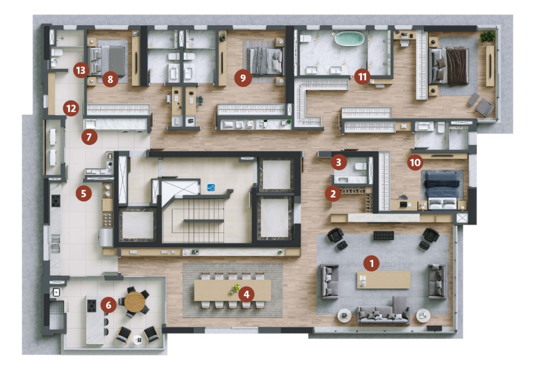 Apartamento na planta com 365,90m² privativos | Edifício Gioia By Embraed - Planta