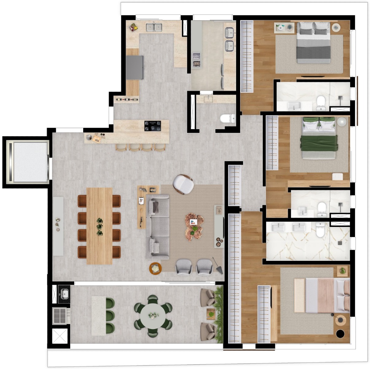 Edifício Amáz | Planta com 210m² e 3 suítes no Champagnat - Planta