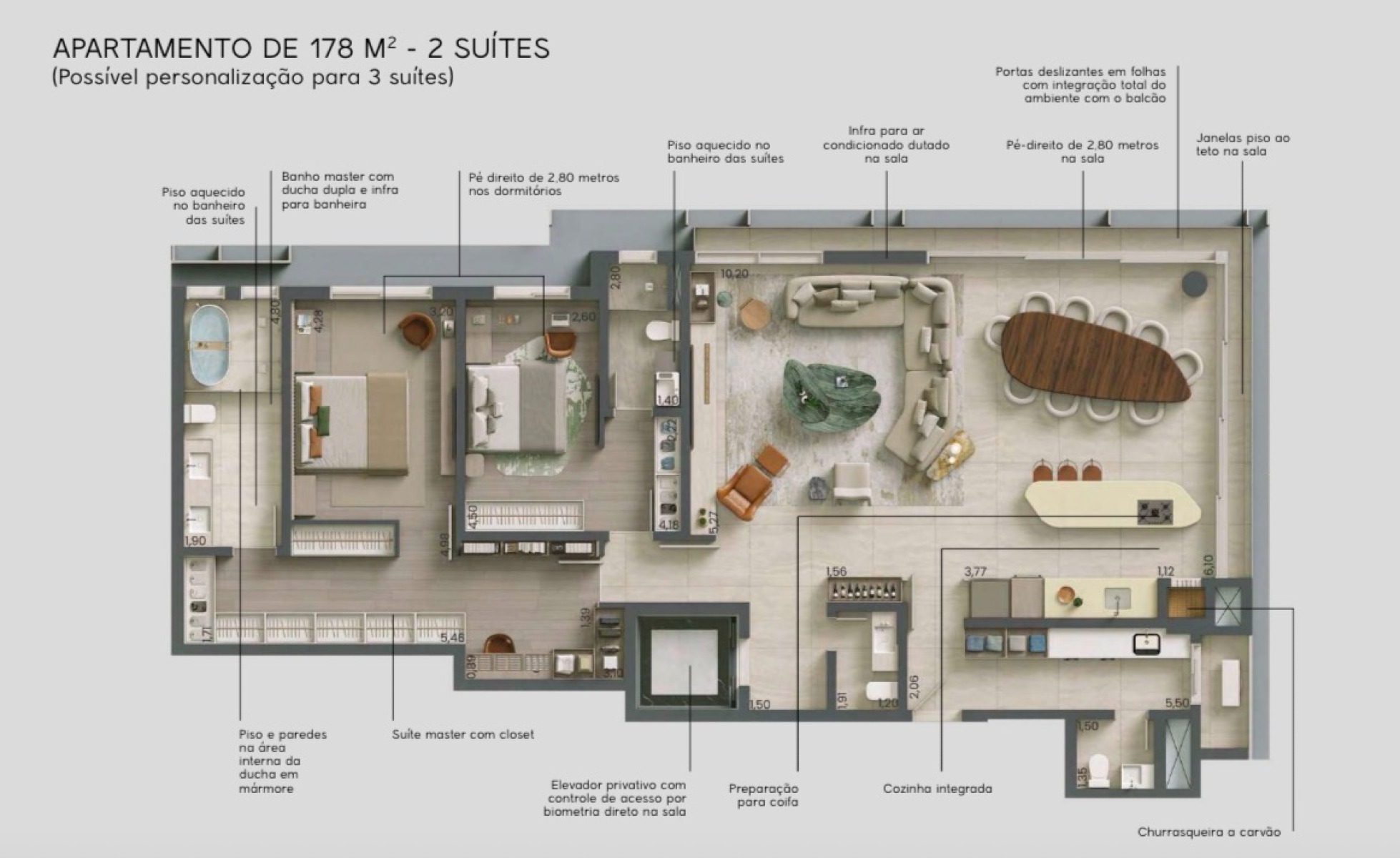 Apartamento 178m² com 2 suítes | Arte Batel - Planta