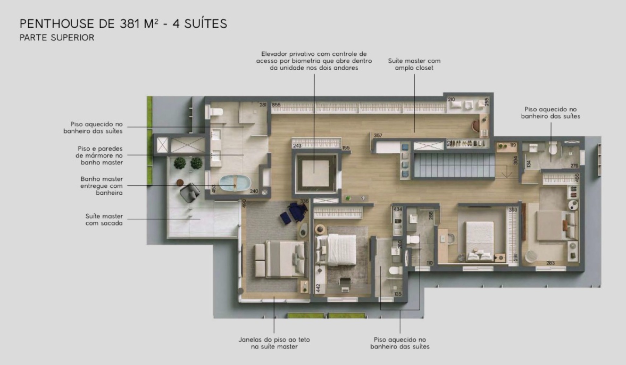 Arte Batel, Víncere | Cobertura Duplex - Vista, Privacidade e 375m² de Sofisticação - Planta