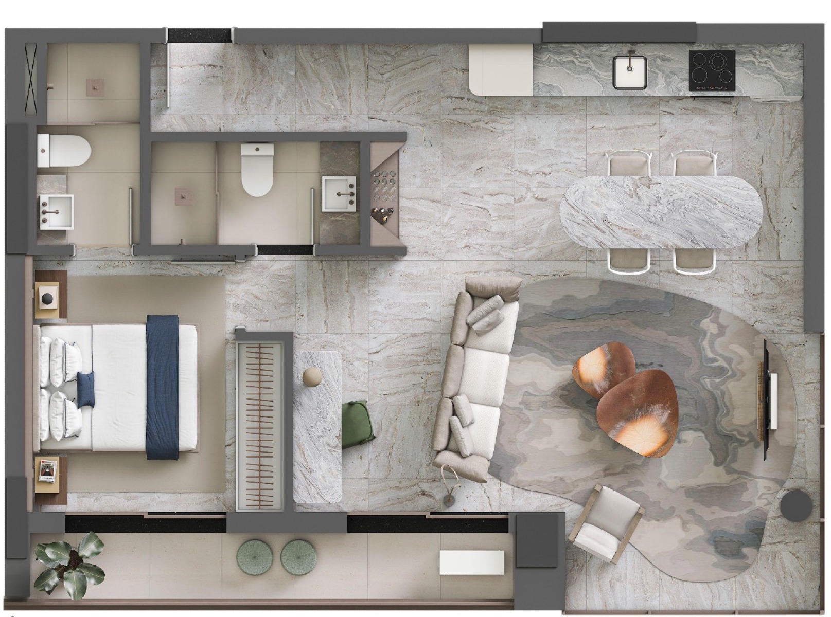 "Lange, Turin": Um Convite ao Luxo e Espaço no Apartamento de 2 Quartos com 71m² - Planta
