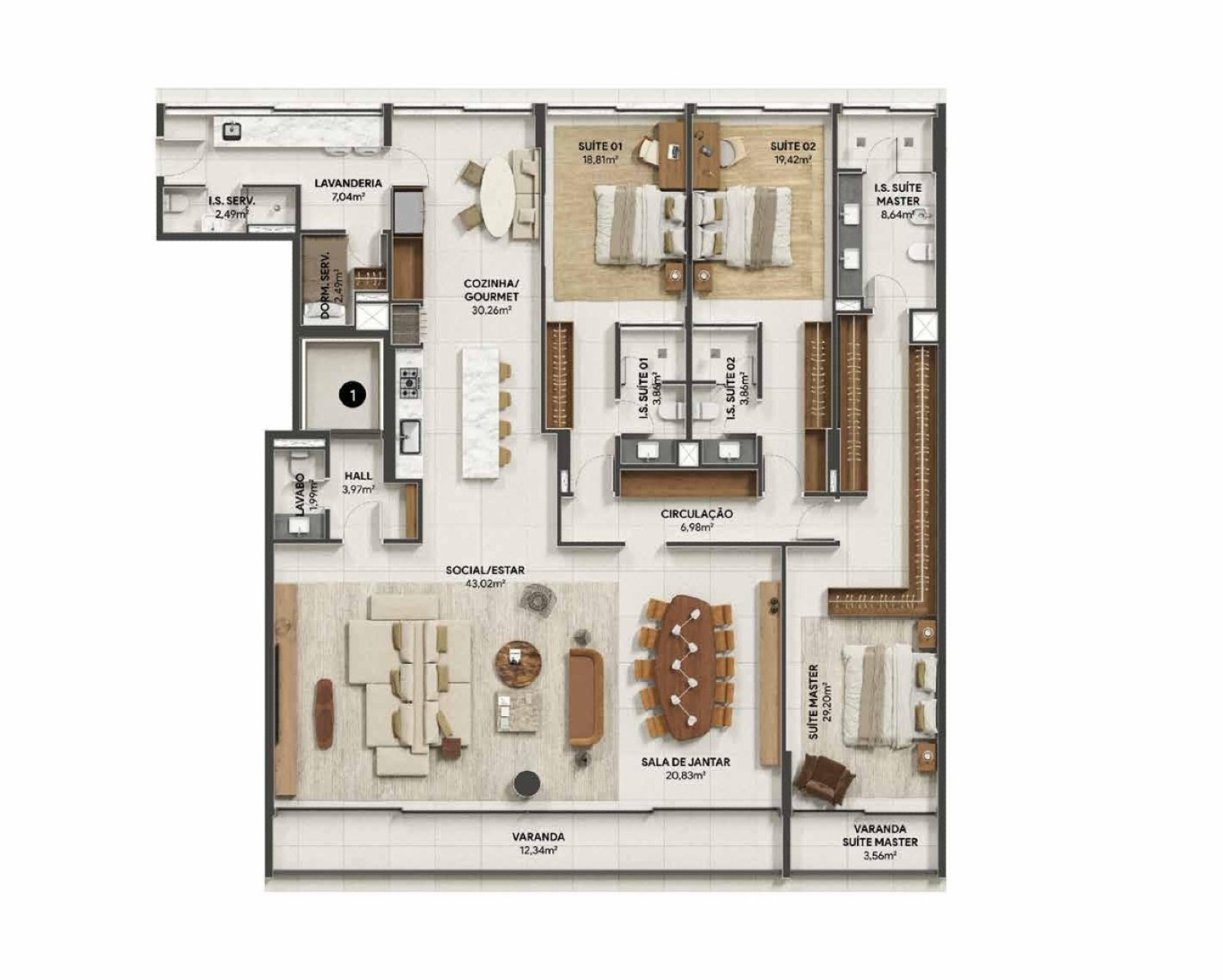   Apartamento na planta de 249m² no Manhã | Bidese Construtora - Planta