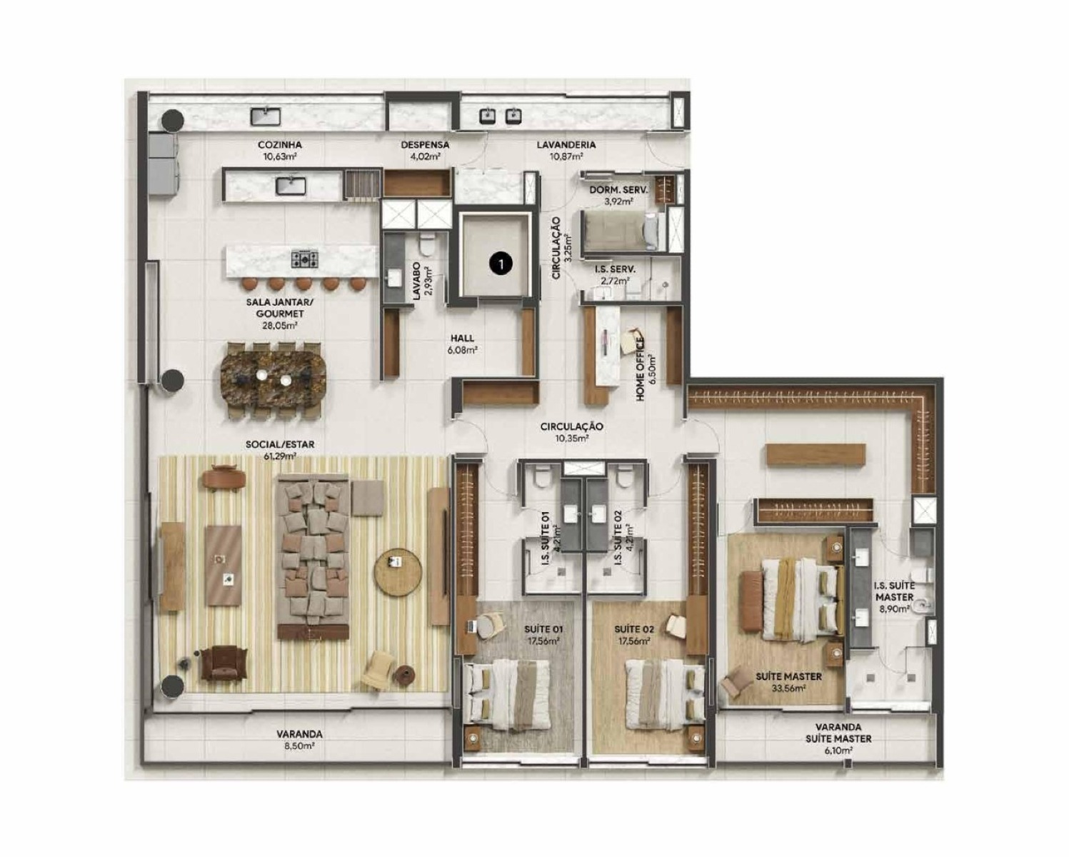 Apartamento de 289m² com 3 Suítes e 3 Vagas | Manhã by Bidese - Planta
