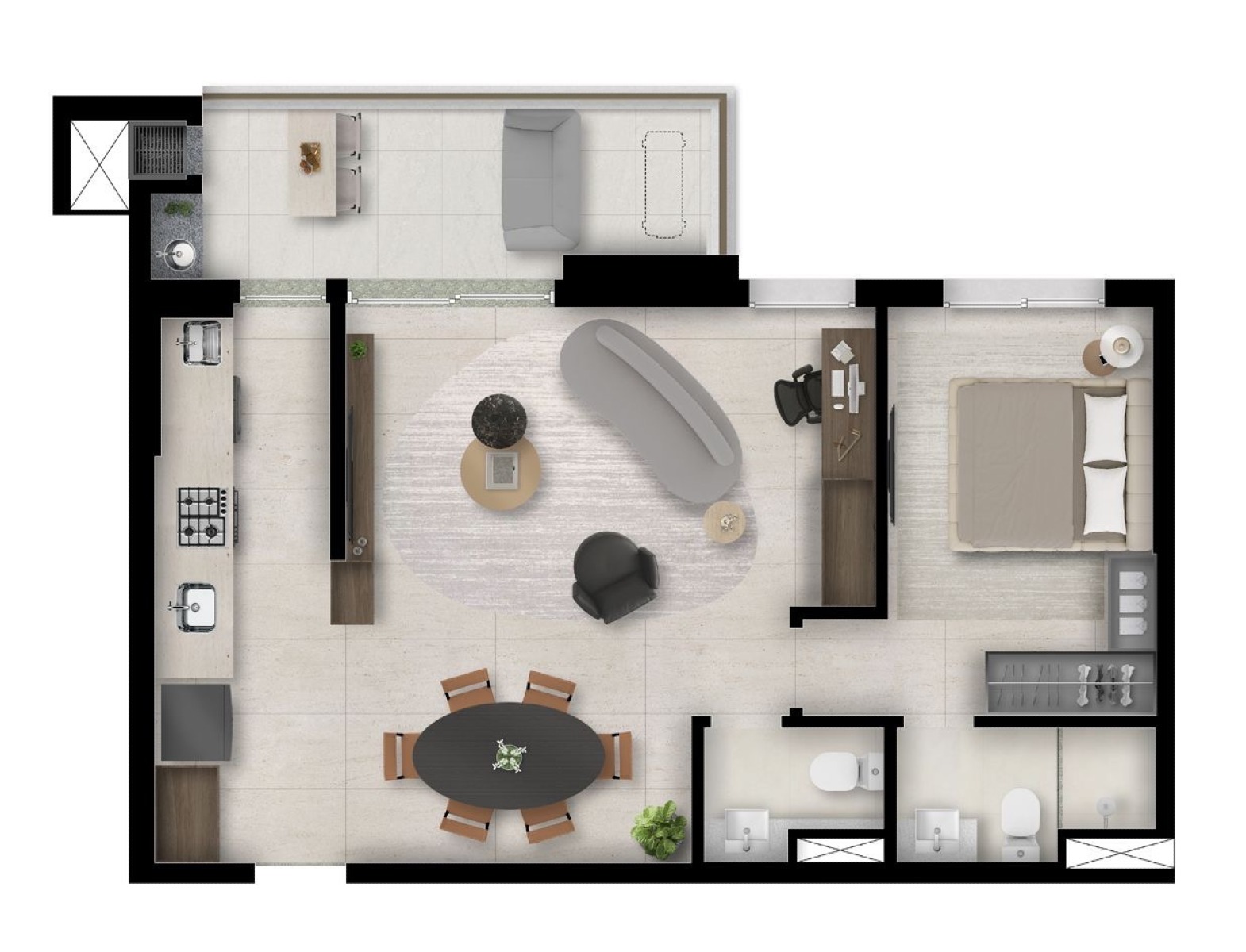 Apartamento de 2 Quartos com 65m² no Linea - Lançamento GT Building no Portão - Planta