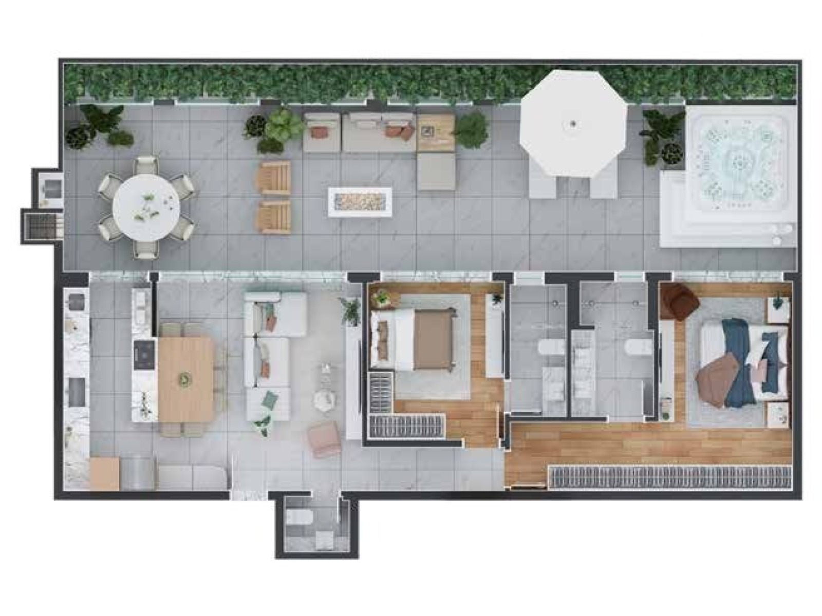 Garden de 187m² | Sofisticação, amplitude e contato com o ar livre - Planta