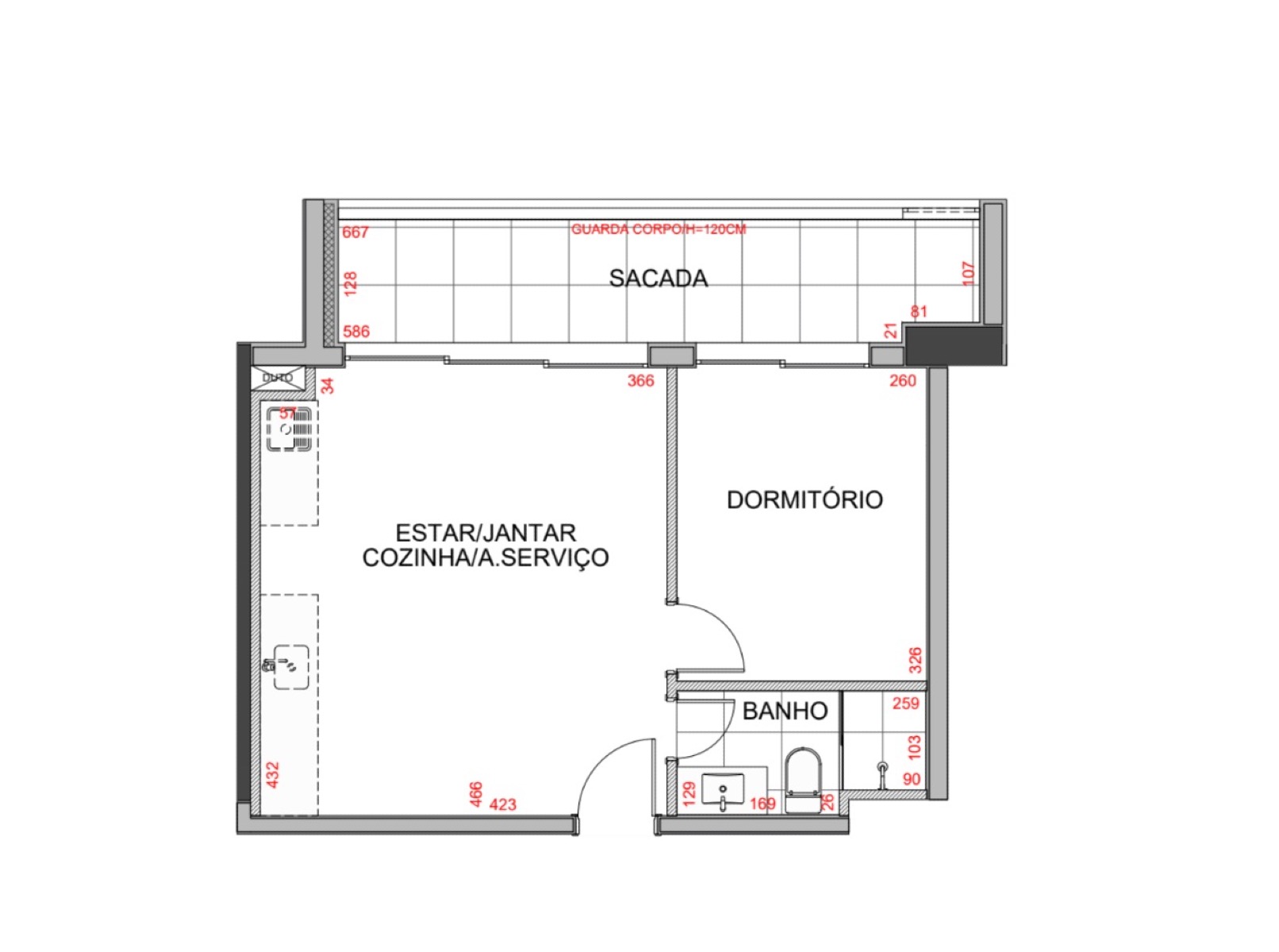 Apartamento Alto Padrão de 1 Quarto no Batel - Inspirado na Curio Collection by Hilton - Planta