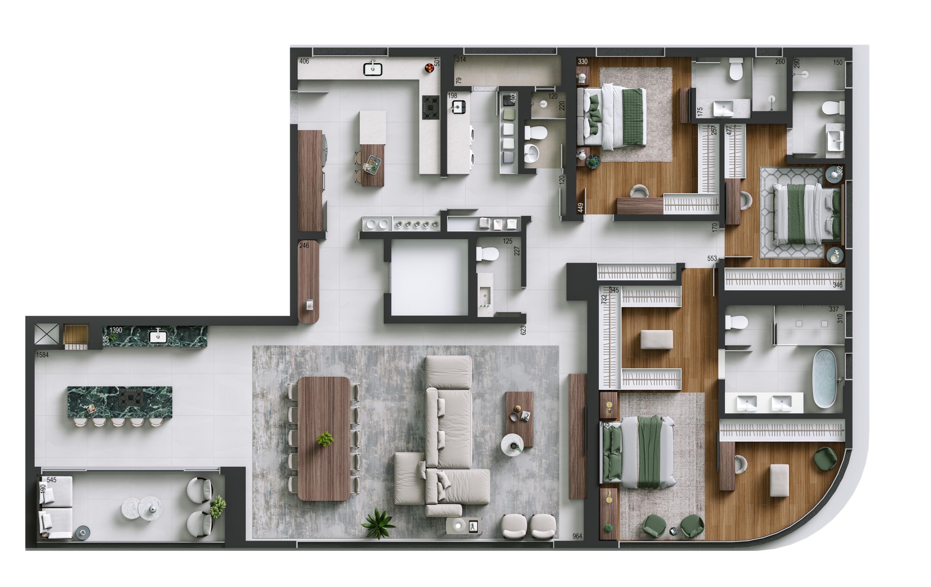 Apartamento na planta com 273m² no Ecoville | Pininfarina Construtora Plaenge em Curitiba - Planta