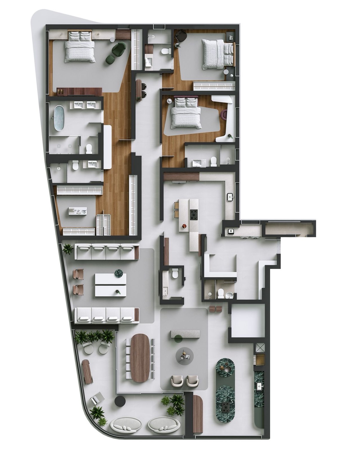 Apartamento na planta de 347m² no Ecoville | Design Pininfarina, Construtora Plaenge - Planta