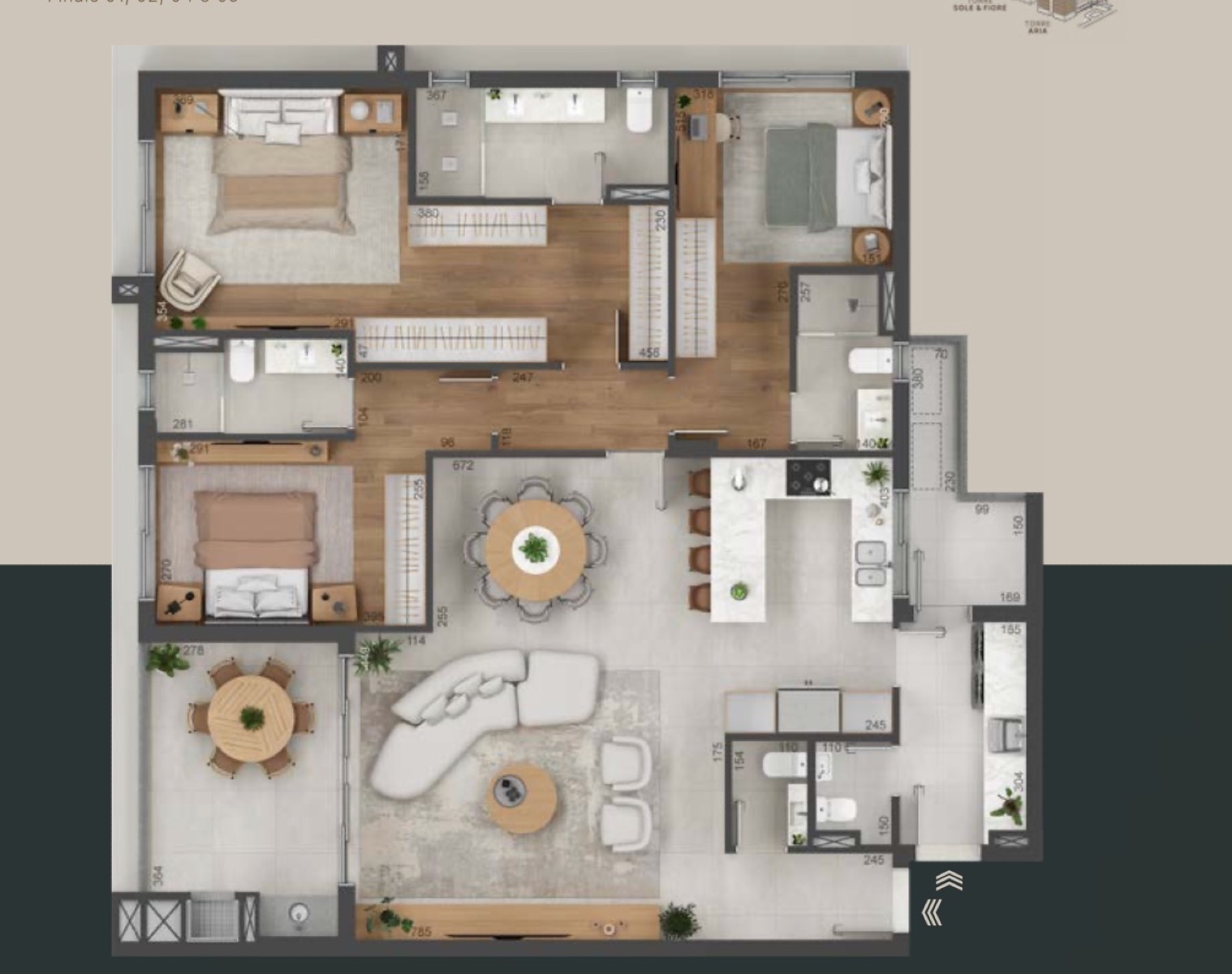 Piemonte Alberi | Apartamento de 155 m² com 3 Suítes no Cabral - Planta