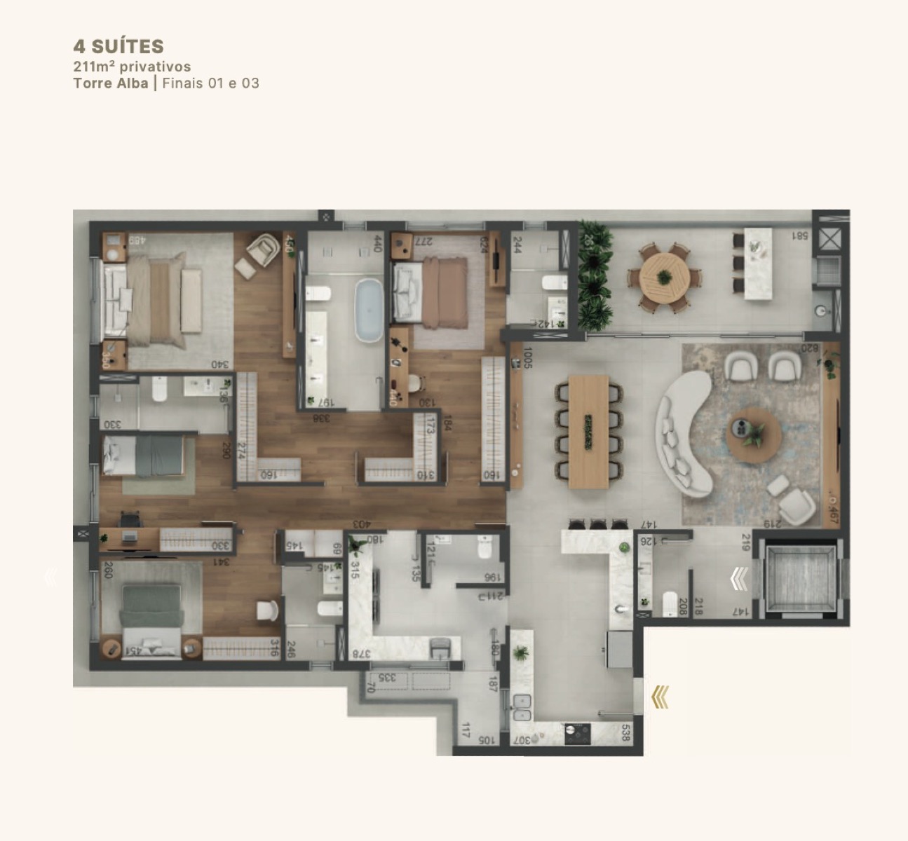 Piemonte Alberi | Apartamento de 210 m² com 4 Suítes no Cabral - Planta